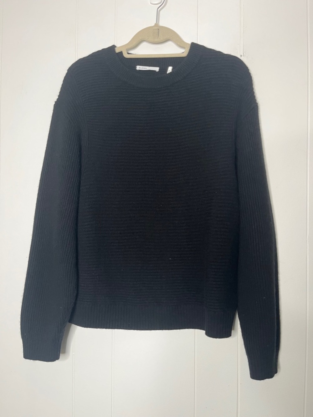 BLDWN Wool/Cashmere Black Ribbed Crewneck Sweater Boxy Size XL